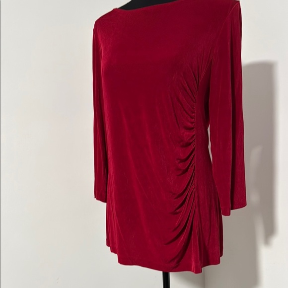 Chico's Womens Blouse Size 1 Red Long Sleeve Bateau Neck Classic Formal Elegant - Picture 2 of 8